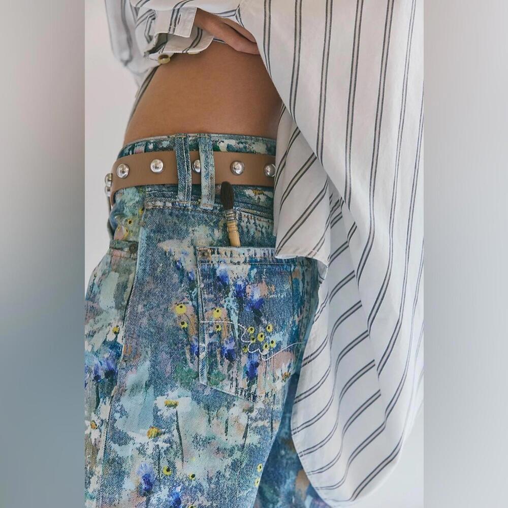 $198 FREE PEOPLE  Tennessee Low-Rise Illusions Jeans in Floral Canvas Sz 25 #877 - Picture 8 of 12